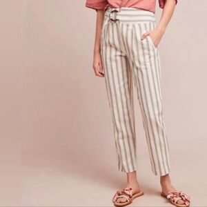 Anthropologie Oasis Beige and White Striped Linen Pants